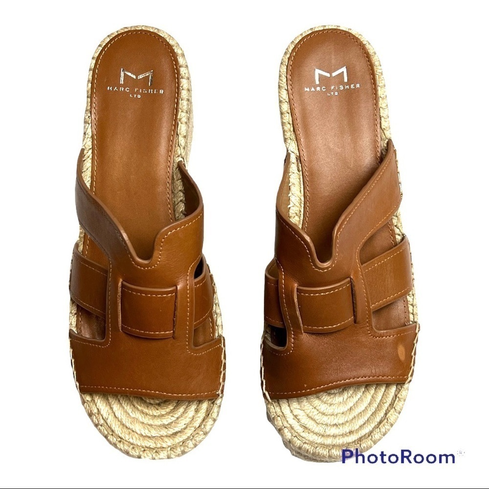 Marc Fisher Robbyn Espadrille Leather Slide Brown Size 8.5